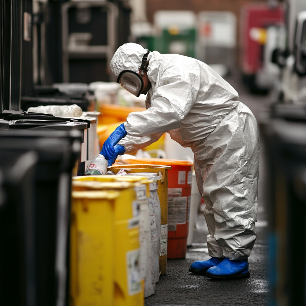 A person managing and disposing of hazardous waste materials safely