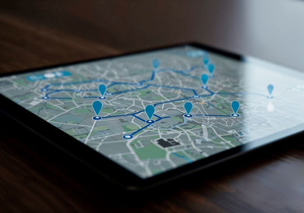 Route map on a tablet screen