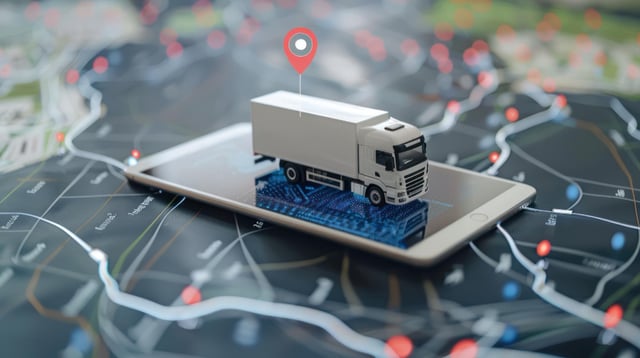 Digital logistics platform on a tablet showing delivery routes
