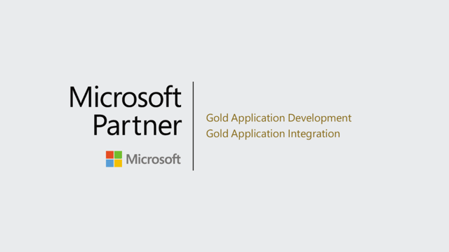 Microsoft Partner logo showcasing Gold Application Development and Gold Application Integration certifications, representing trusted enterprise technology partnership.