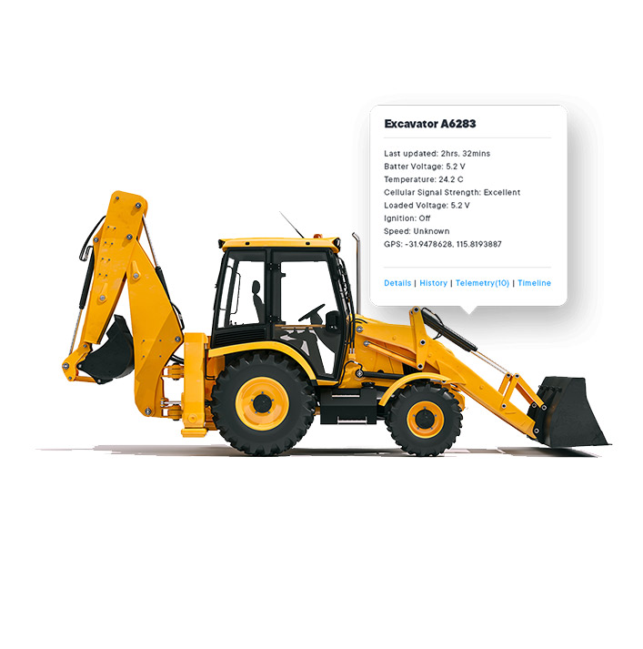 Yellow Excavator with tracking details