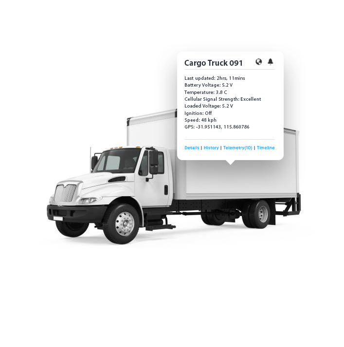Image of cargo truck with tracking statistics