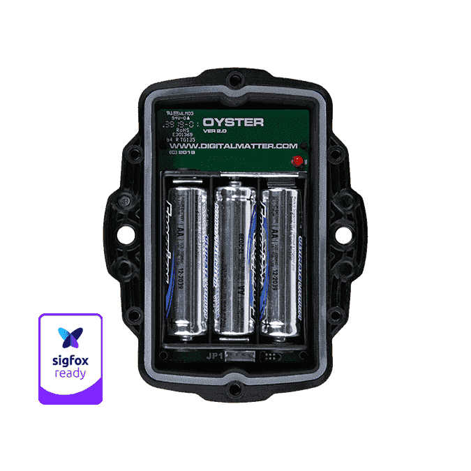 Internal view of Oyster Sigfox device showing batteries